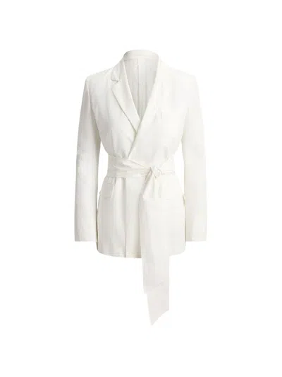 Ralph Lauren Cotton Belted Wrap Blazer In White