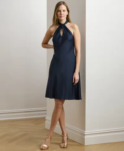 Ralph Lauren Women's Charmeuse Halter Cocktail Dress In Blue