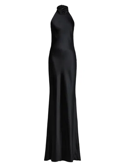 Ralph Lauren Chilton Stretch Satin Evening Dress In Lux Navy In Blue