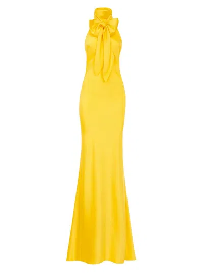 Ralph Lauren Chilton Halter Stretch Satin Evening Dress In Yellow
