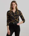 Ralph Lauren Plus Size Classic-fit Belting-print Crepe Shirt In Multi