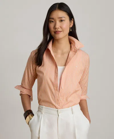 Ralph Lauren Womens Classic Fit Striped End On End Shirt In Pink