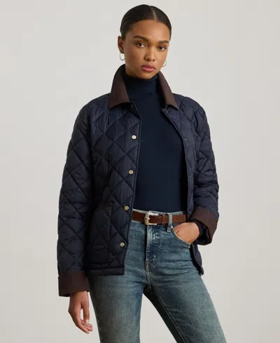 Ralph Lauren Women's Corduroy-collar Diamond Quilted Jacket In Blue
