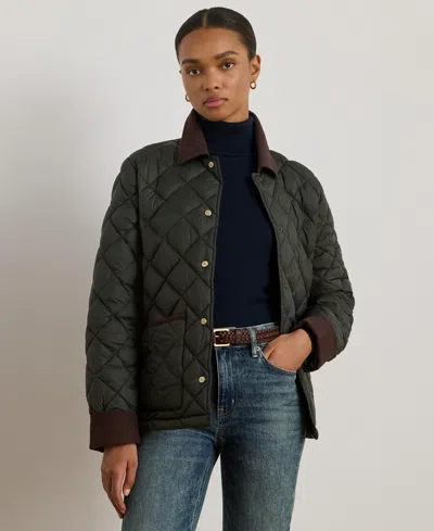 RALPH LAUREN WOMEN'S CORDUROY-COLLAR DIAMOND QUILTED JACKET