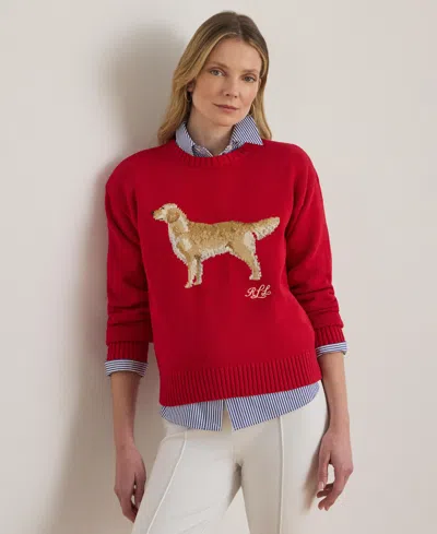 Ralph Lauren Women's Cotton Dog Sweater In Red