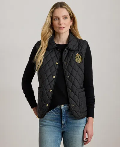 Ralph Lauren Women's Crest Patch Diamond Quilted Vest In Black