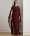 Ralph Lauren Women's Crew Neck Cape Gown In Burgundy