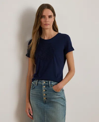 Ralph Lauren Women's Crewneck Embroidered-logo T-shirt In Blue