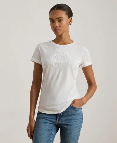 Ralph Lauren Women's Crewneck Embroidered-logo T-shirt In White
