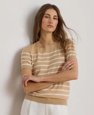 Ralph Lauren Striped Short-sleeve Sweater In Brown