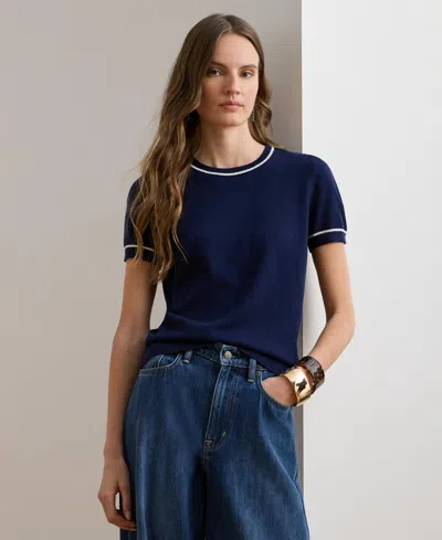 Ralph Lauren Women's Crewneck Short-sleeve Sweater Top In Blue