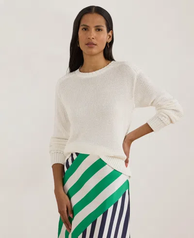 Ralph Lauren Women's Crewneck Stitch Detailing Sweater In White