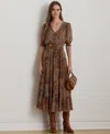 Ralph Lauren Paisley Belted Crinkle Georgette Dress In Brown