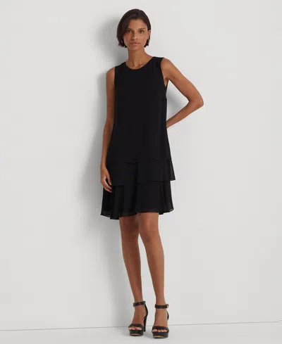 Ralph Lauren Women's Crinkle Georgette Shift Dress In Black