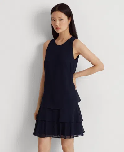 Ralph Lauren Women's Crinkle Georgette Shift Dress In Lighthouse Navy