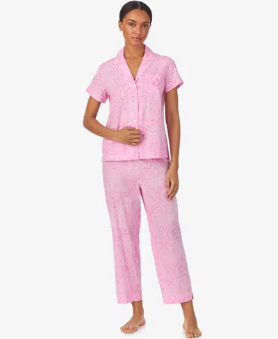 Ralph Lauren Women's Cropped Short Sleeve Pajama Set In Pink