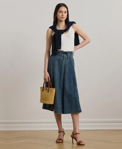 Ralph Lauren Women's Denim Drawcord Midi Skirt In Gray