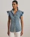 Ralph Lauren Denim Flutter-sleeve Shirt In Alicia Wash