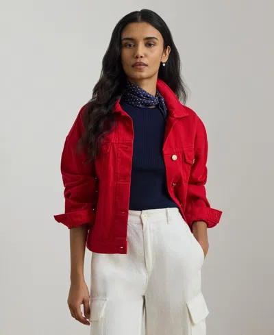 Ralph Lauren Women's Denim Wedge Spread Collar Trucker Jacket In Red
