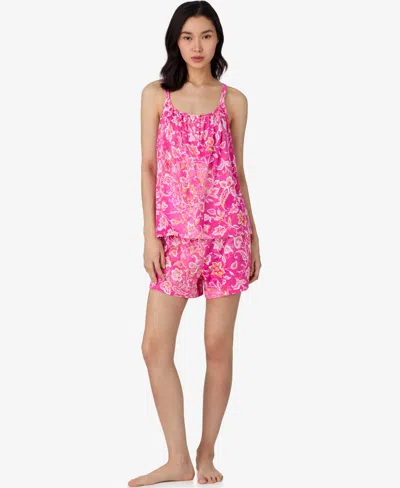 Ralph Lauren Women's Double Strap Camisole And Short Pajama Set In Dark Pink Print