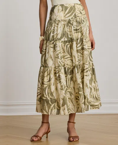 Ralph Lauren Women's Elasticized Waist Tiered A-line Midi Skirt In Animal Print