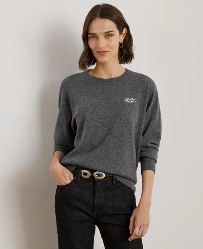 Ralph Lauren Women's Embroidered Cashmere Crewneck Sweater In Gray