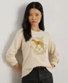 Ralph Lauren Embroidered Cotton Crewneck Sweater In Neutral