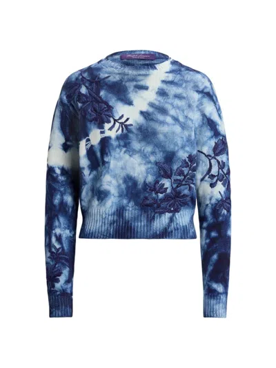 Ralph Lauren Women's Embroidered Floral Tie-dye Crewneck Sweater In Navy Multi