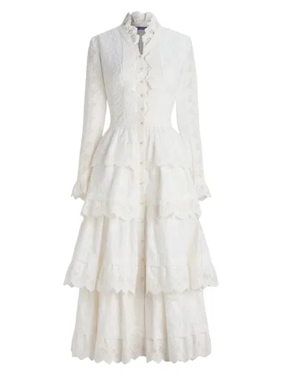 Ralph Lauren Women's Stella Embroidered Poplin Midi-dress In Off White