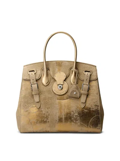Ralph Lauren Women's Extra-soft Ricky 33 Calf Hair & Foiled Leather Top Handle Bag In Bronze
