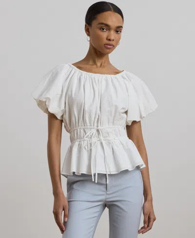 Ralph Lauren Women's Eyelet Cotton Voile Peplum Blouse In White