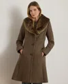 Ralph Lauren Women's Faux-fur-collar Coat In Brown