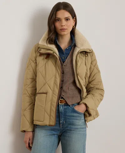 Ralph Lauren Women's Faux-fur-collar Diamond Quilted Jacket In Brown