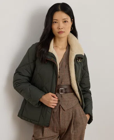 Ralph Lauren Women's Faux-fur-collar Diamond Quilted Jacket In Green