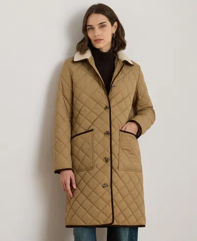 Ralph Lauren Women's Faux-fur-collar Quilted Jacket In Brown