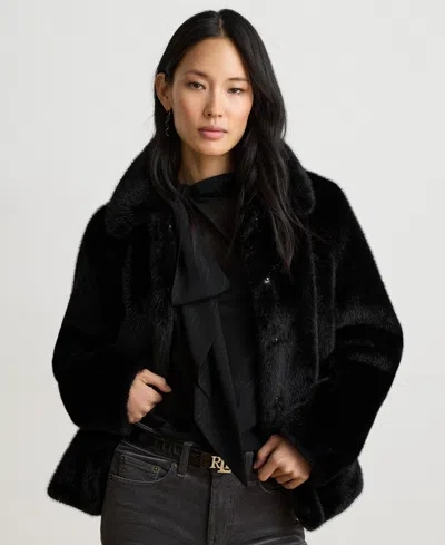 Ralph Lauren Women's Faux Fur Collared Jacket In Black