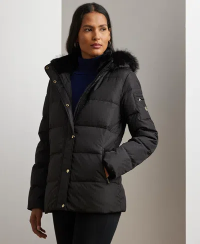 Ralph Lauren Women's Faux-fur Hooded Puffer Coat In Black