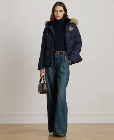 Ralph Lauren Women's Faux-fur-trim Collared Puffer Coat In Blue