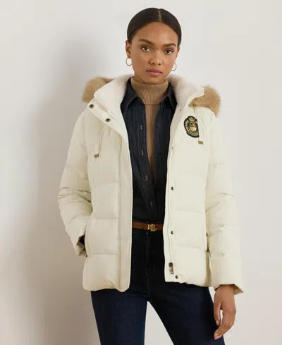 Ralph Lauren Women's Faux-fur-trim Collared Puffer Coat In White