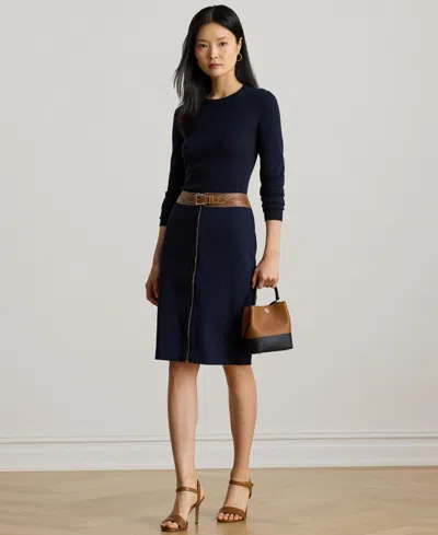 Ralph Lauren Women's Faux-leather-trim Ponte Pencil Skirt In Blue