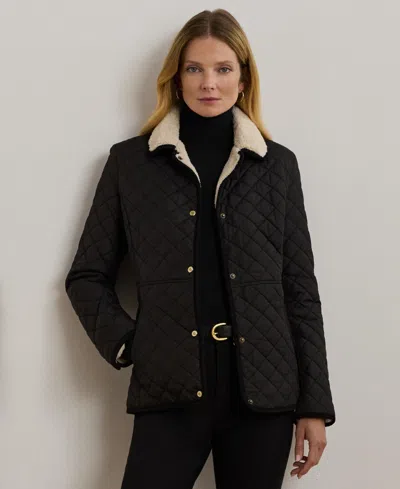 Ralph Lauren Women's Faux-sherpa-collar Quilted Coat In Black