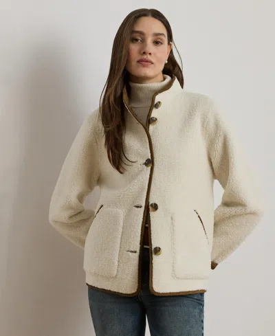 Ralph Lauren Faux-shearling Funnelneck Coat In Cream