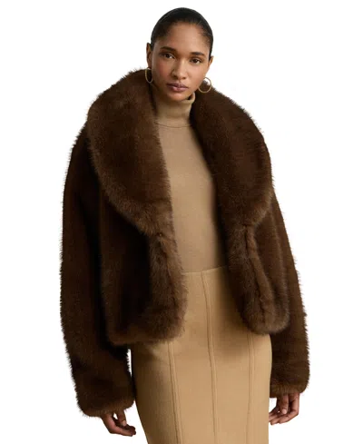 Ralph Lauren Faux-fur Shawl-collar Coat In Dark Camel In Brown