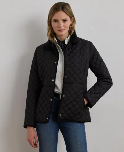 Ralph Lauren Women's Faux-sherpa-collar Quilted Coat In Black