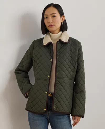 Ralph Lauren Women's Faux-sherpa-collar Quilted Coat In Litchfield Loden