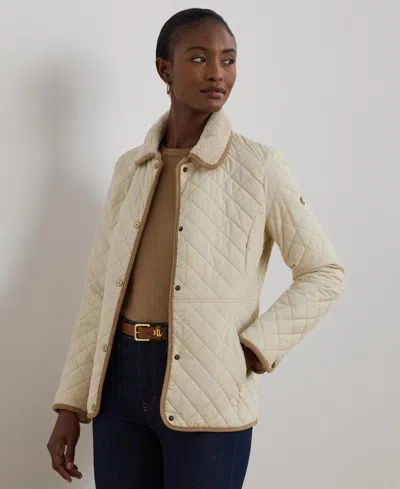 Ralph Lauren Women's Faux-sherpa-collar Quilted Coat In Moda Cream