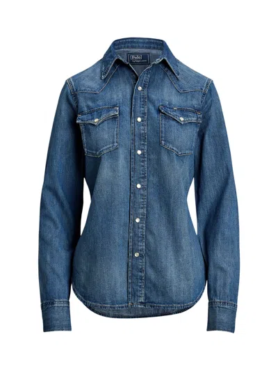 Ralph Lauren Women's Fitted Denim Western Shirt In Denim Blue