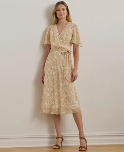 Ralph Lauren Women's Floral Belted Crinkle Georgette Dress In Cream,tan