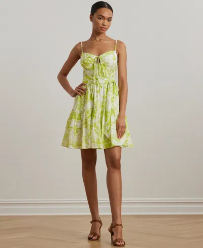 Ralph Lauren Women's Floral Belted Voile Sleeveless Dress