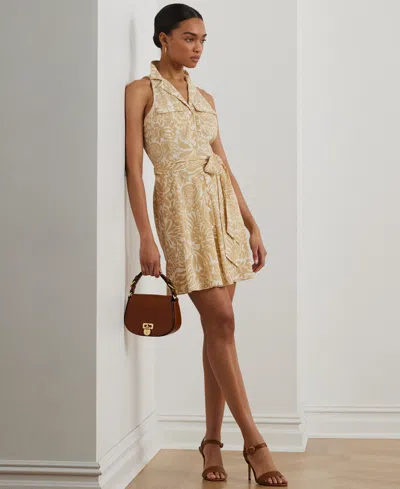 Ralph Lauren Women's Floral Crepe Sleeveless Shirtdress In Cream,tan